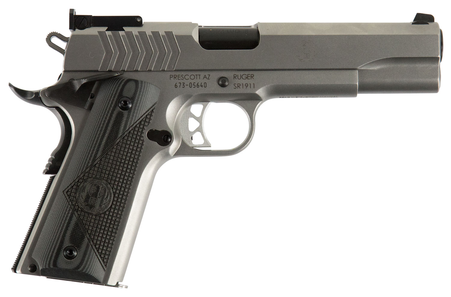 Ruger 6759 SR1911 Target 9mm Luger 9+1 5" Black Steel Barrel, Low-Glare Stainless Steel Serrated Slide, Low-Glare Stainless Steel Frame w/Beavertail, Deluxe Checkered G10 Grip, Right Hand