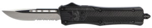 CobraTec Knives MBCTK1MDS CTK-1 Medium 3" OTF Drop Point Part Serrated D2 Steel Blade/Black Aluminum Handle Features Glass Breaker Includes Pocket Clip
