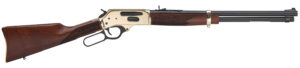 Henry H02435 Side Gate Full Size 35 Rem 5+1 20" Blued Steel Barrel, Brass Polished Drilled & Tapped Brass Receiver, American Walnut Fixed Stock, Right Hand