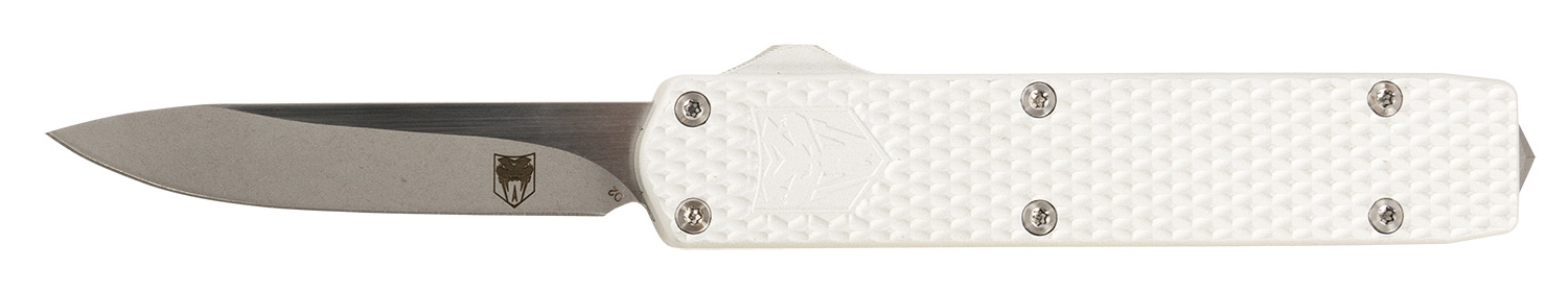 CobraTec Knives MNSILMGEN2DNS Mini Mamba Gen II 2.25" OTF Plain Stonewashed D2 Steel Blade, 3.38" Silver Textured Anodized Aluminum Handle, Features Glass Breaker, Includes Pocket Clip