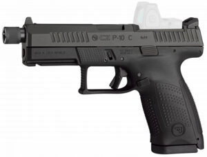 CZ-USA 91513 P-10 C Compact 9mm Luger 17+1 4.02" Black Threaded Barrel, Black Nitride Optic Ready/Serrated Steel Slide, Black Polymer Frame w/Picatinny Rail, Interchangeable Backstrap Grip
